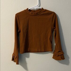 Source Unknown Ribbed Long-Sleeve Top with Ruffle Cuffs - Brown